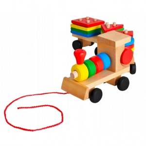 Trenino Giocattolo In Legno Trainabile Con Forme Gemetriche